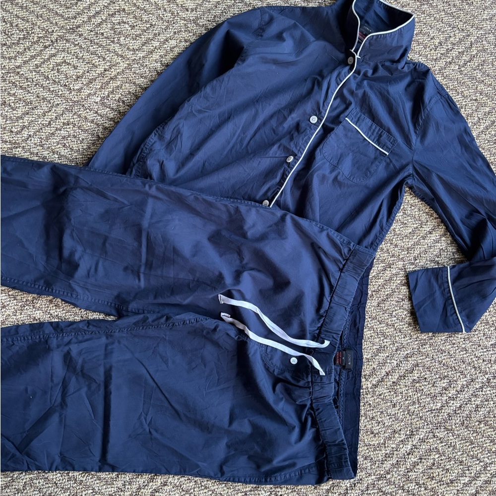 J. Crew Midnight Blue PJ Top and Bottoms with White Trim - Picture 7 of 8